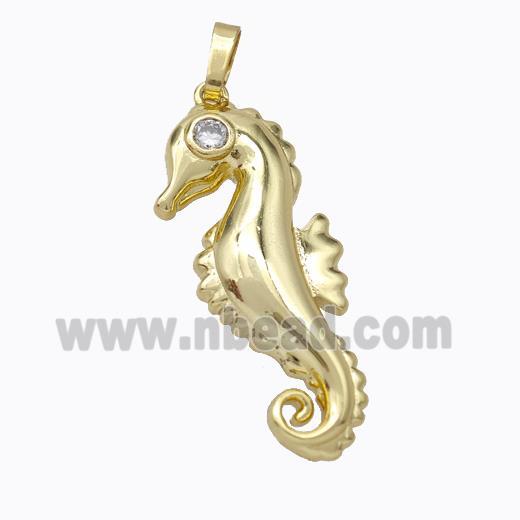 Copper Seahorse Pendant Pave Zirconia Gold Plated