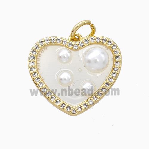 Copper Heart Pendant Pave Zirconia Resin Pearlized Gold Plated