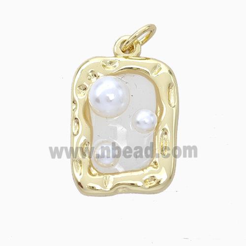 Copper Rectangle Pendant With Pearlized Resin Gold Plated