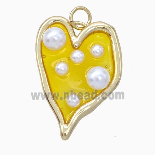 Copper Heart Pendant Pave Pearlized Resin Yellow Gold Plated