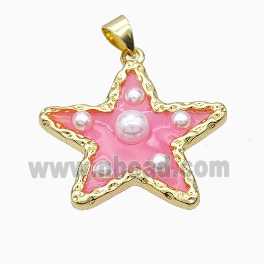 Copper Star Pendant Pave Pearlized Resin Pink Gold Plated