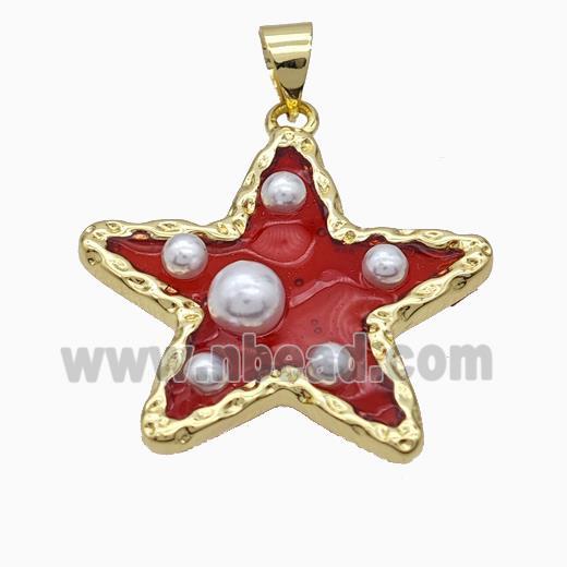 Copper Star Pendant Pave Pearlized Resin Red Gold Plated