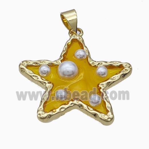 Copper Star Pendant Pave Pearlized Resin Yellow Gold Plated