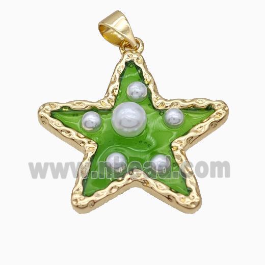 Copper Star Pendant Pave Pearlized Resin Green Gold Plated