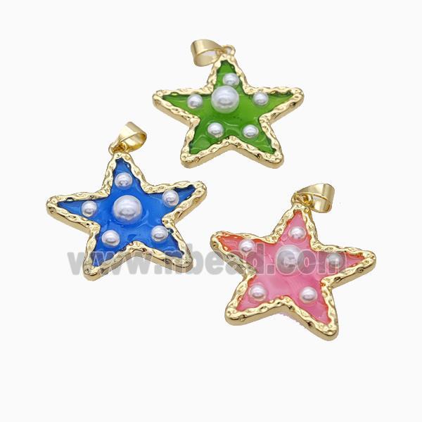 Copper Star Pendant Pave Pearlized Resin Gold Plated Mixed