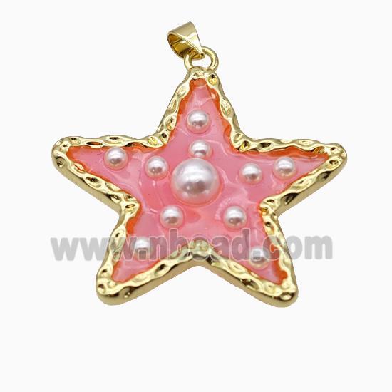 Copper Star Pendant Pave Pearlized Resin Pink Gold Plated