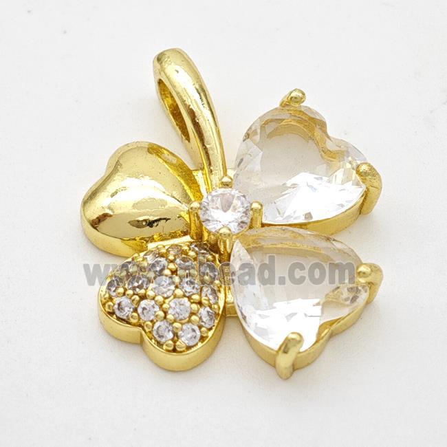 Copper Clover Pendant Pave Zirconia Crystal Glass Gold Plated