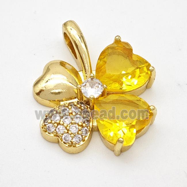 Copper Clover Pendant Pave Zirconia Crystal Glass Gold Plated