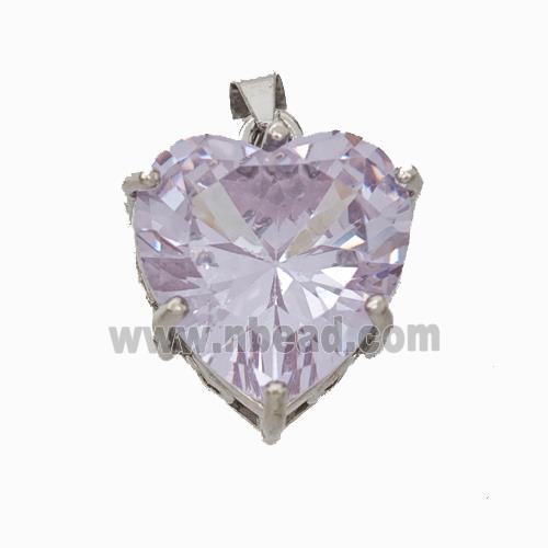 Copper Heart Pendant Pave Crystal Glass Platinum Plated