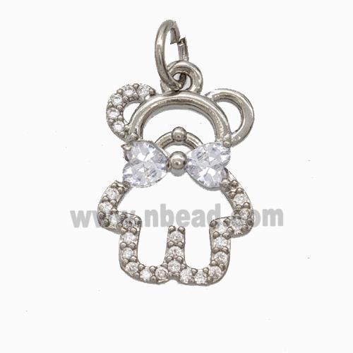 Copper Bear Pendant Micropave Zirconia Platinum Plated