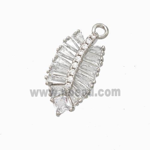 Copper Leaf Pendant Micropave Zirconia Platinum Plated