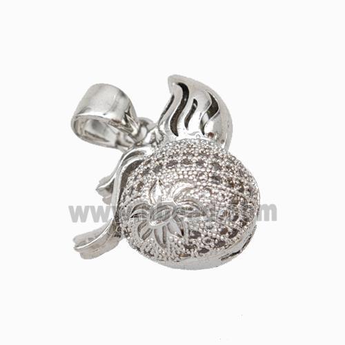 Copper Gourd Pendant Pave Zirconia Platinum Plated