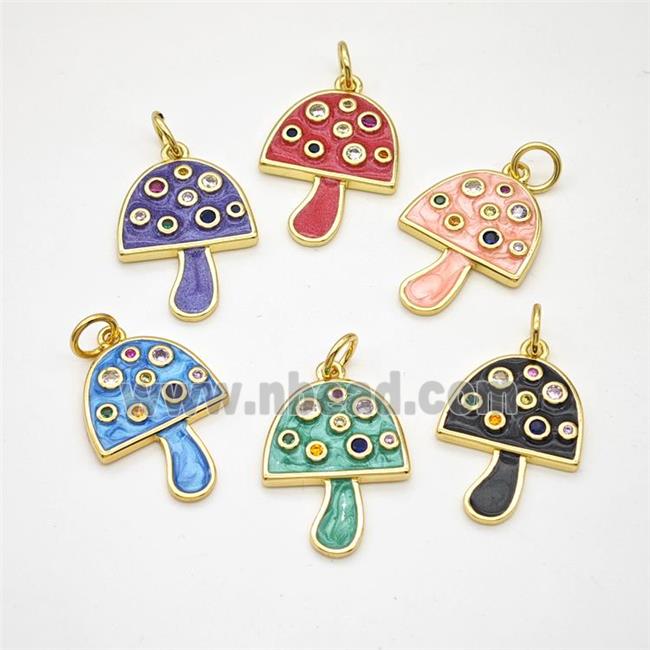 Copper Mushroom Pendant Pave Zirconia Painted Gold Plated Mixed