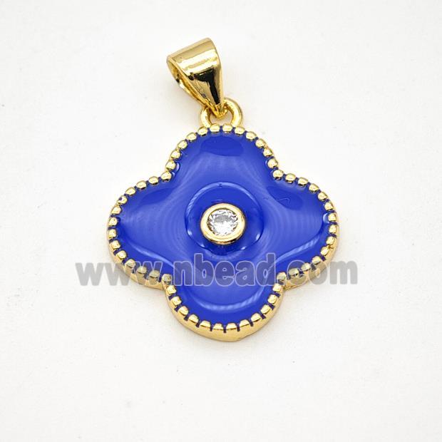 Copper Clover Pendant Blue Enamel Gold Plated