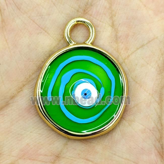 Copper Evil Eye Pendant Green Painted Gold Plated