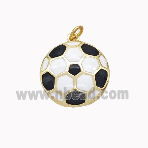 Football Charms Copper Pendant White Black Enamel Sports Gold Plated