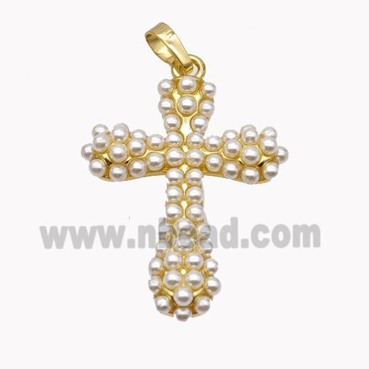 Copper Cross Pendant Micropave Pearlized Resin Gold Plated