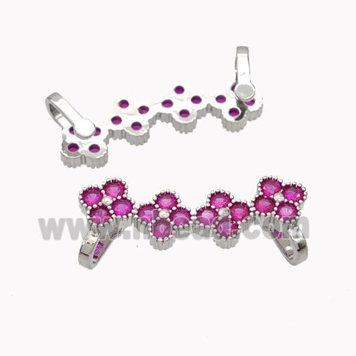 Copper Clover Brooch Micropave Fuchsia Zirconia Platinum Plated