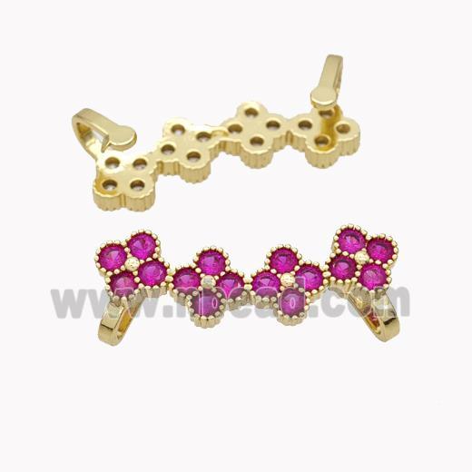 Copper Clover Brooch Micropave Fuchsia Zirconia Gold Plated