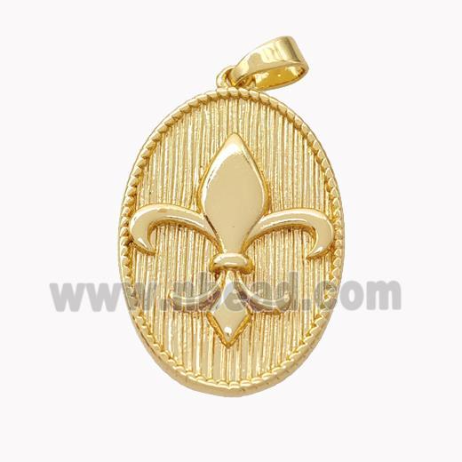 Copper Oval Pendant Fleur De Lis Gold Plated