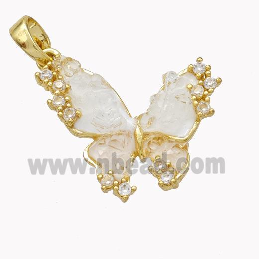 Copper Butterfly Pendant Pave Acrylic Zirconia Gold Plated