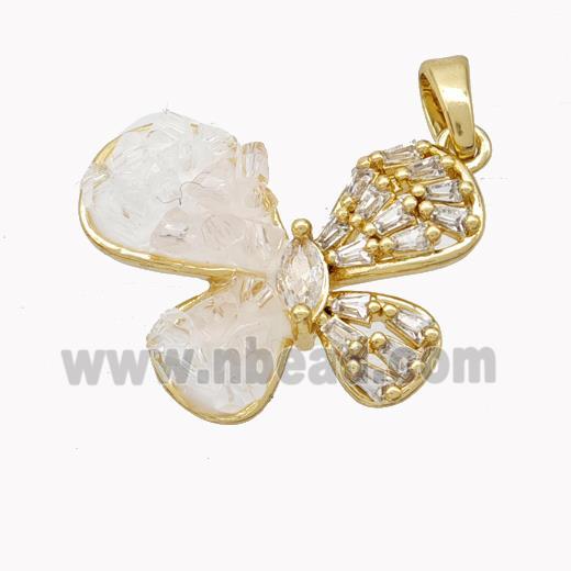 Copper Butterfly Pendant Pave Acrylic Zirconia Gold Plated