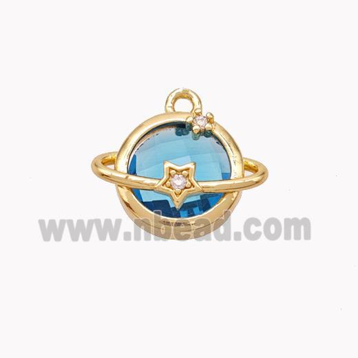 Copper Planet Pendant Pave Blue Crystal Glass Gold Plated