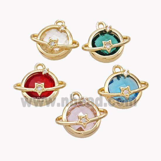 Copper Planet Pendant Pave Crystal Glass Gold Plated Mixed