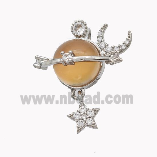 Copper Sun Pendant Pave Yellow Cateye Glass Moon Star Platinum Plated