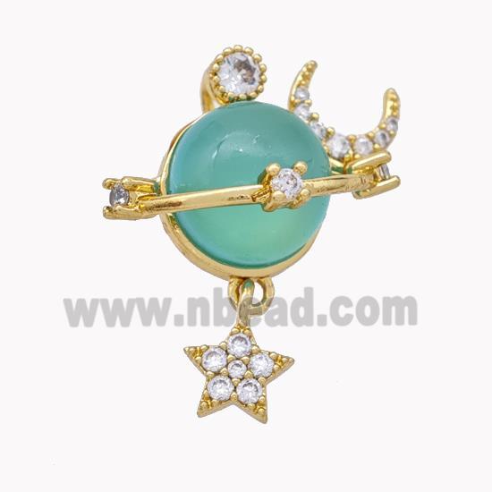 Copper Sun Pendant Pave Teal Cateye Glass Moon Star Gold Plated