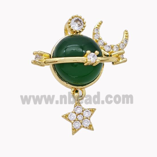 Copper Sun Pendant Pave Green Cateye Glass Moon Star Gold Plated