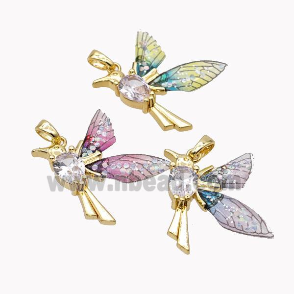 Copper Birds Pendant Pave Zirconia Acrylic Gold Plated Mixed