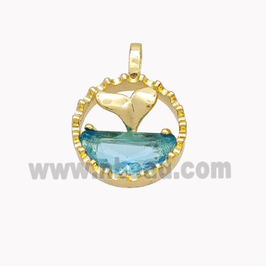 Copper Shark-tail Pendant Pave Crystal Glass Gold Plated