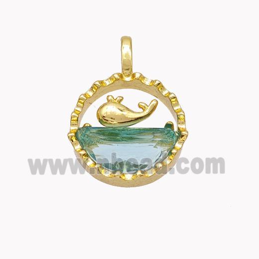 Copper Dolphin Pendant Pave Crystal Glass Gold Plated