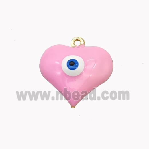 Copper Heart Pendant With Evil Eye Pink Enamel Gold Plated