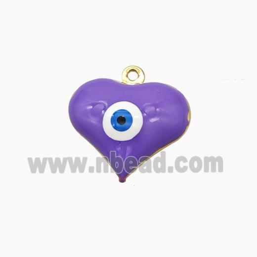 Copper Heart Pendant With Evil Eye Lavender Enamel Gold Plated