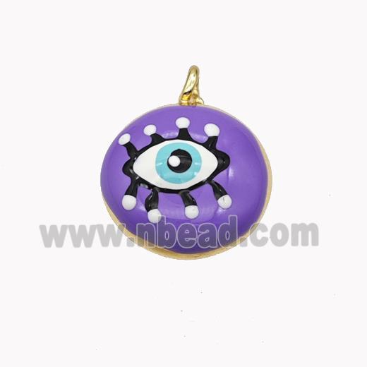 Copper Eye Pendant Lavender Enamel Gold Plated