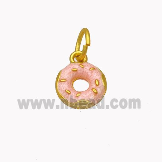 Copper Donut Pendant Pink Enamel Gold Plated