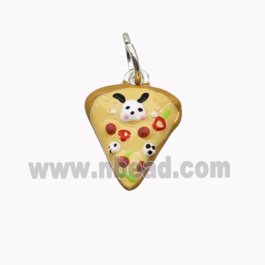 Pizza Charms Copper Pendant Coffee Enamel Platinum Plated