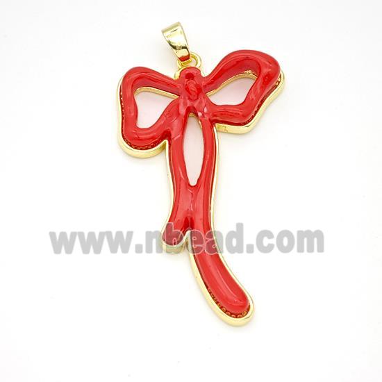 Copper Bowknot Pendant Pave Red Resin Gold Plated