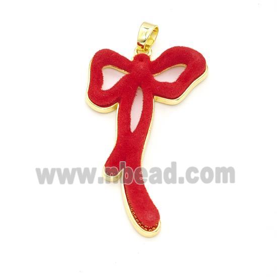 Copper Bowknot Pendant Pave Red Resin Gold Plated