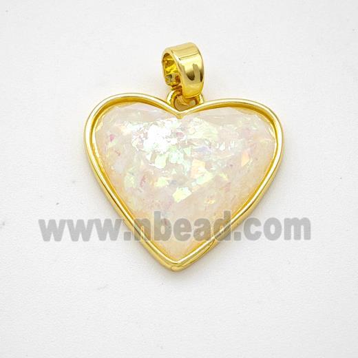 Copper Heart Pendant Pave White Fire Opal Gold Plated