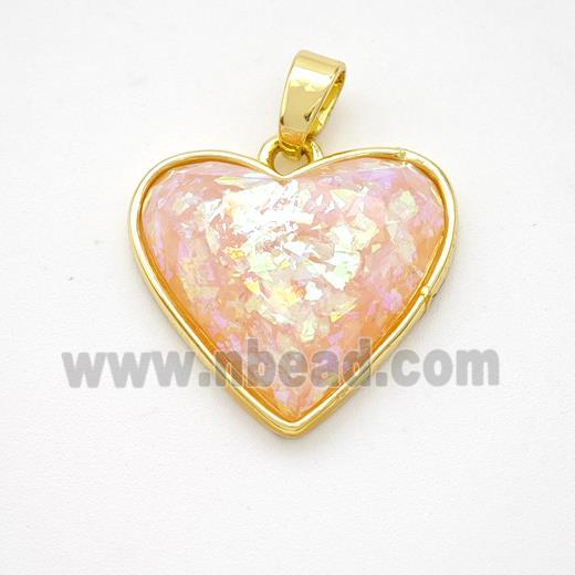 Copper Heart Pendant Pave Pink Fire Opal Gold Plated