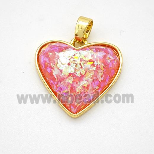 Copper Heart Pendant Pave Red Fire Opal Gold Plated