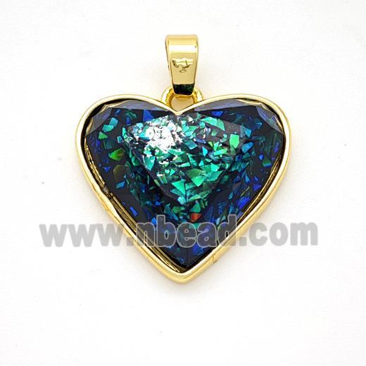 Copper Heart Pendant Pave Blue Green Fire Opal Gold Plated