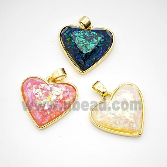 Copper Heart Pendant Pave Fire Opal Gold Plated Mixed