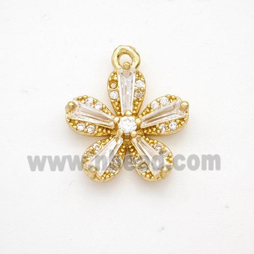 Copper Flower Pendant Pave Crystal Glass Zirconia Gold Plated