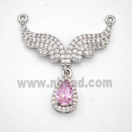 Copper Angle Wings Pave Zirconia 2loops Platinum Plated