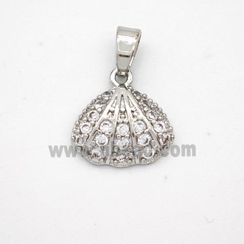 Copper Scallop Shell Pendant Pave Zirconia Platinum Plated