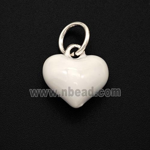 Copper Heart Pendant White Enamel Platinum Plated